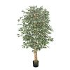 VEVOR 6FT Artificial Ficus Tree with Black Pot, Tall Faux Ficus Plant with Natural Wood Trunk and Realistic Green Leaves