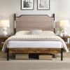 Queen Bed Frame , Upholstered headboard with Charging and Touch sensitive LED Lights, Under Bed Storage, No Box Spring Needed, Noise Free