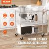 VEVOR Kitchen Utility Cart, 3 Tiers, Wire Rolling Cart with 661LBS Capacity, Steel Service Cart on Wheels
