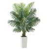 VEVOR Artificial Areca Palm Tree 6 ft, Fake Palm Tropical Plants with White Tall Planter, Faux Floor Silk Plant in Pot