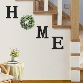 Wood Home Sign with Artificial Eucalyptus Wreath for O, Hanging Farmhouse Wall House Decor Wood Letters for Wall Art Rustic Home Decor (Color: Black+Eucalyptus)